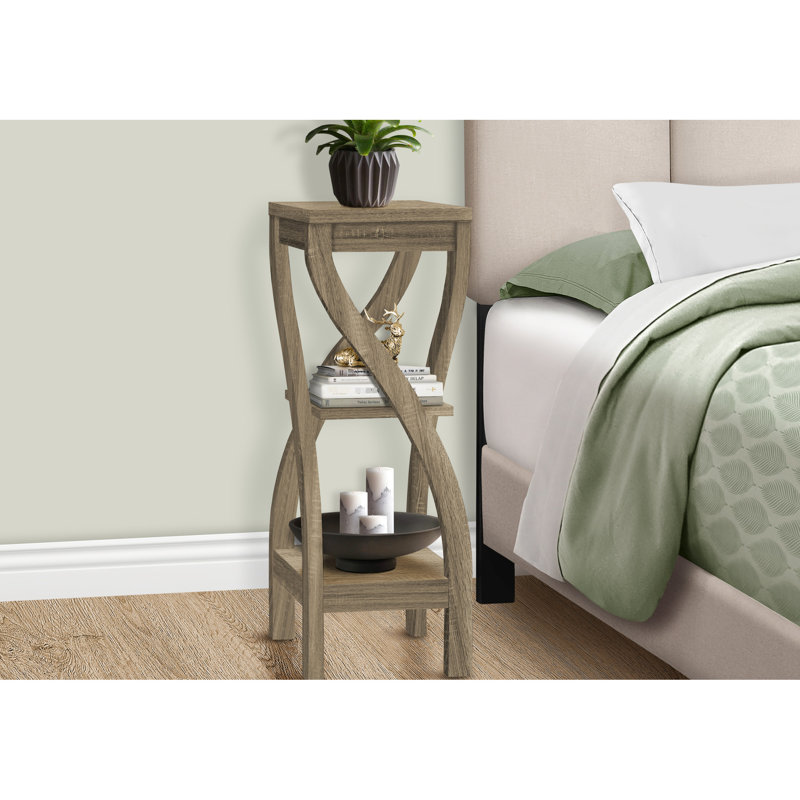 3 tables d'appoint taupe foncé avec plateau carré et pieds torsadés - look contemporain, 2 tablettes de rangement, 3 pièces modernes à assembler