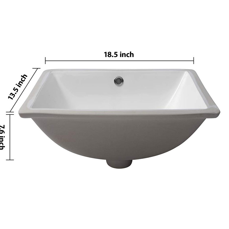 Lavabo de salle de bain rectangulaire encastré blanc en céramique - 18,5 "x 13,5", avec trop-plein, moderne, teinté pour différentes zones Sous-comptoir moderne 18,5 "x 13,5", diverses utilisations