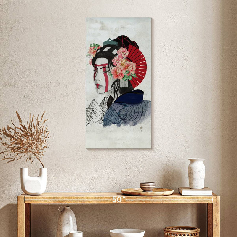 Portrait de femme Geisha, H 36 po x l 18 po