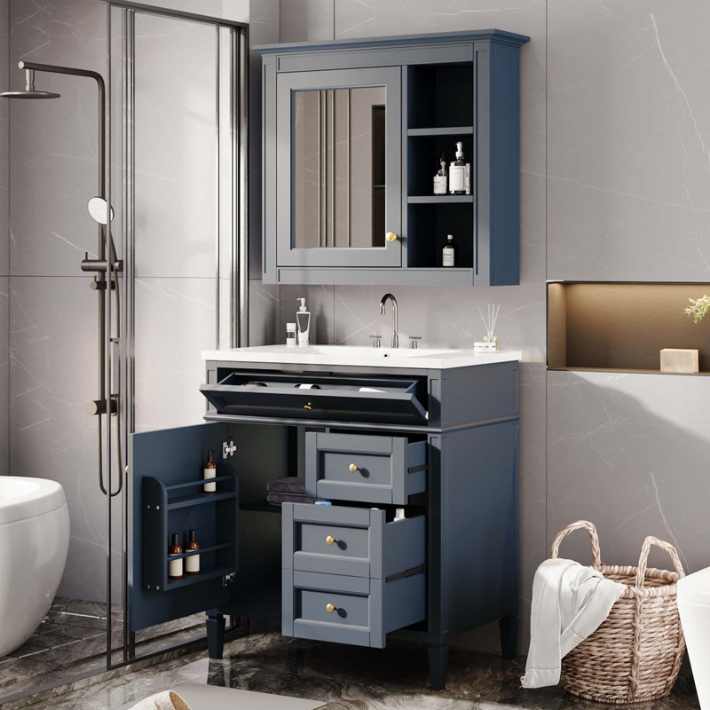 Ensemble de meuble-lavabo sur pied 30 "avec armoire à miroir, Bleu
