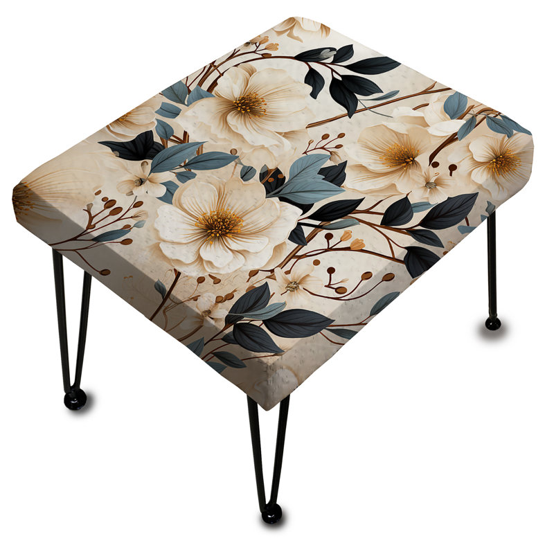 Repose-pieds rectangulaire blanc I Elegance Minimalist Floral I
