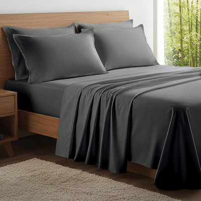 100% Organic Viscose From Bamboo Sheets Set, 300 Thread Count, 3-pc Set, Luxury Cooling Sheets, Deep Pockets - Gift-Ready Packaging, Twin Size (Pewter)