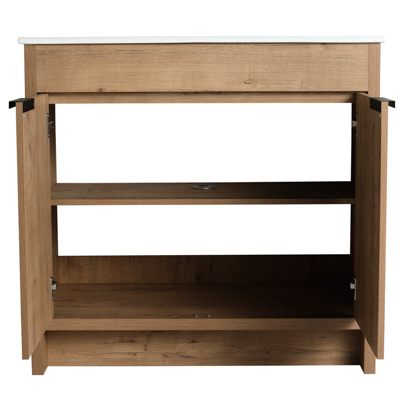 Meuble-lavabo 36 po avec charnières en acier inoxydable - Rangement ajustable imitation chêne moderne Bvb02436imo