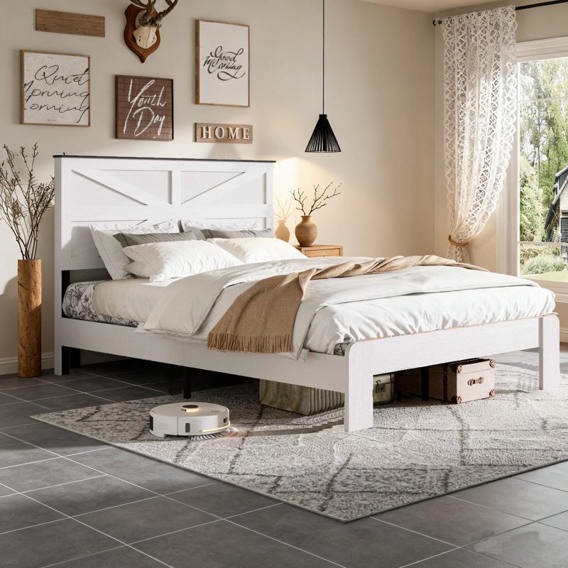 Farmhouse Queen Bed Frame With Tall Headboard, Queen