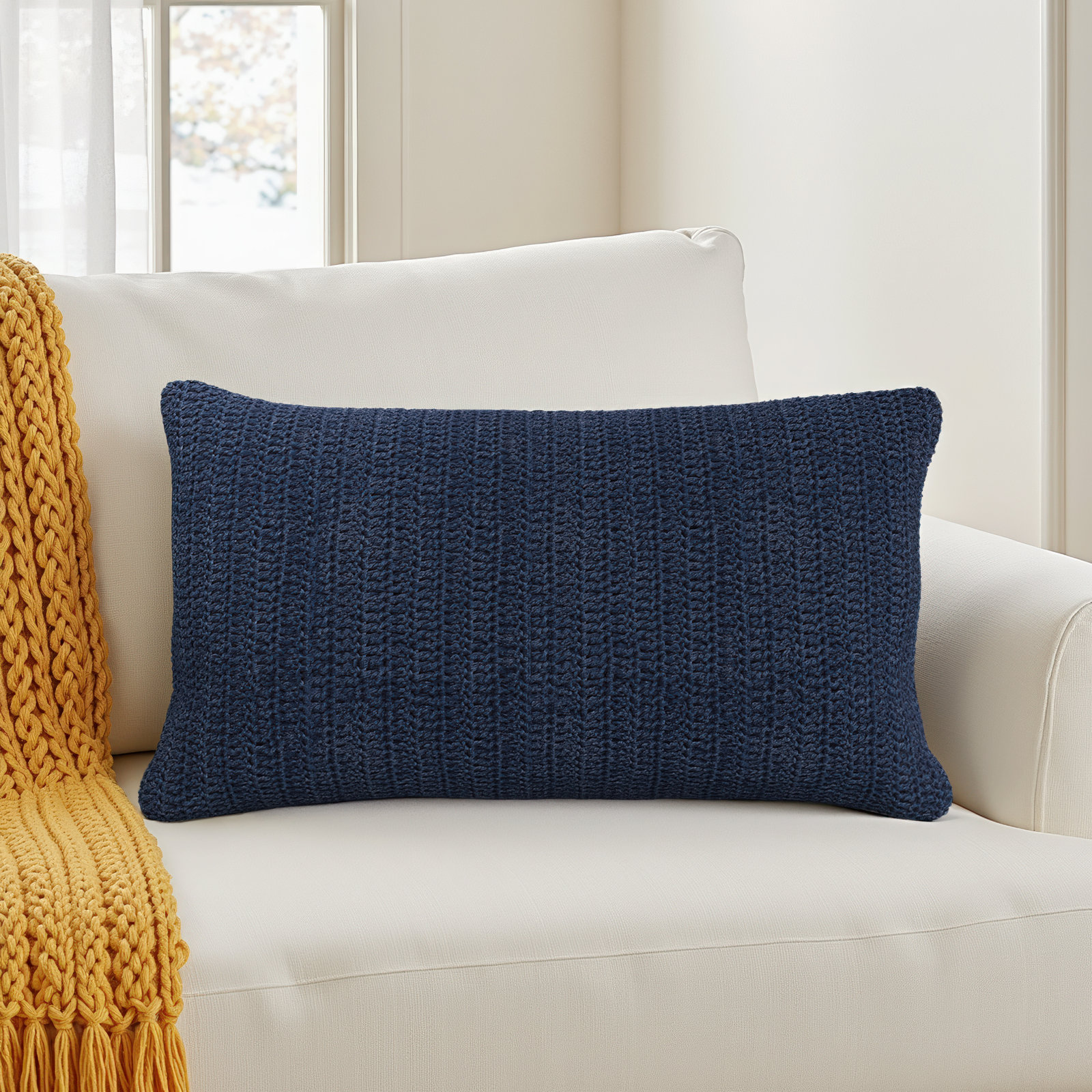 Rowan 22" x 22" Cotton Throw Pillow, Rectangle 14"H x 26"W, Saffron