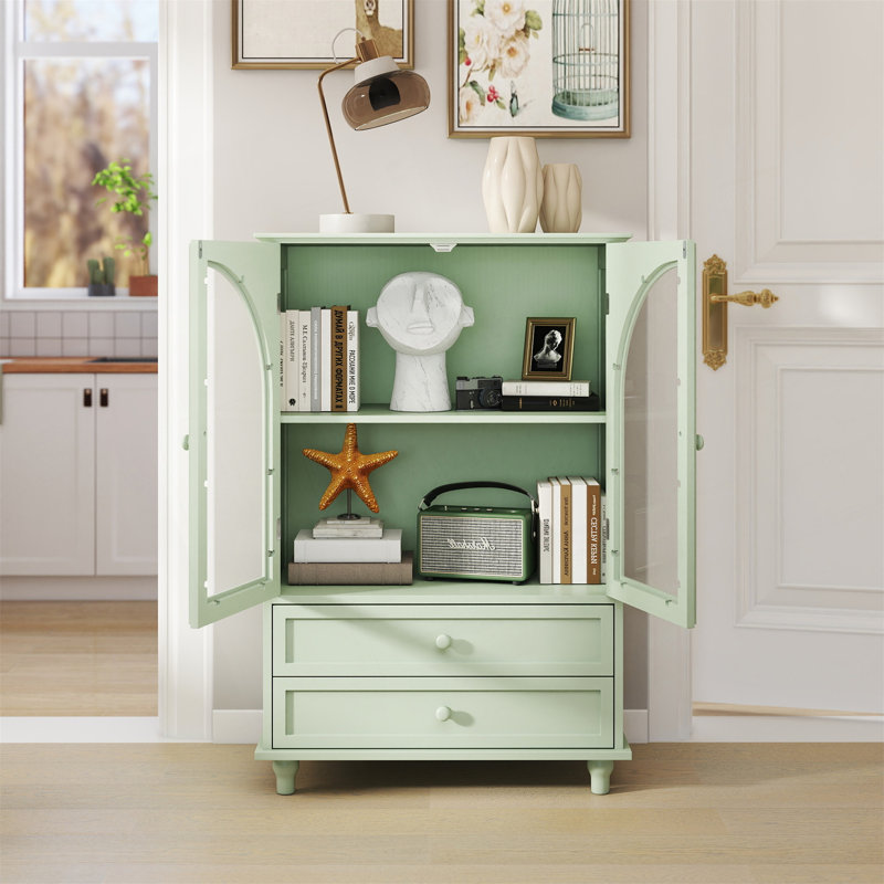 Buffet Farmhouse, buffet à porte arquée en verre trempé avec plateau à niveaux, garde-manger à 2 tiroirs pour la cuisine, la salle à manger, le salon, le vestibule et le bar