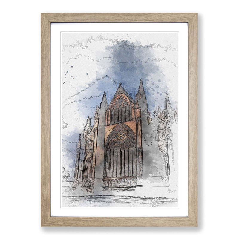 Lincoln Cathedral in England in Abstract - Picture Frame Graphic Art Print, Oak Framed, 87cm H x 62cm W x 2cm D
