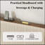 Grand lit plateforme en métal avec station de charge, pas de sommier requis, silencieux, facile à assembler, beige-209807375