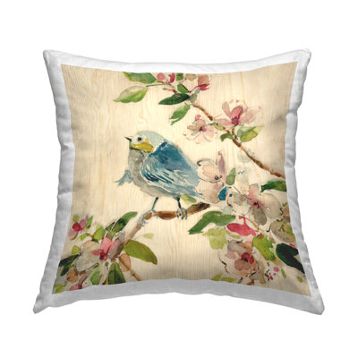 Coussin décoratif imprimé oiseau perché au printemps par Carol Robinson