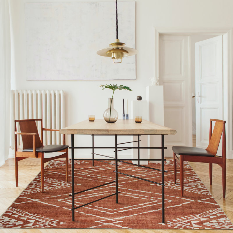 Kentre Jax Moroccan Machine Washable Area Rug, Rectangle 4' x 6', Orange