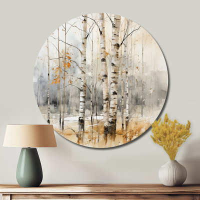 Hiver bois de bouleau I - Art floral rond en métal