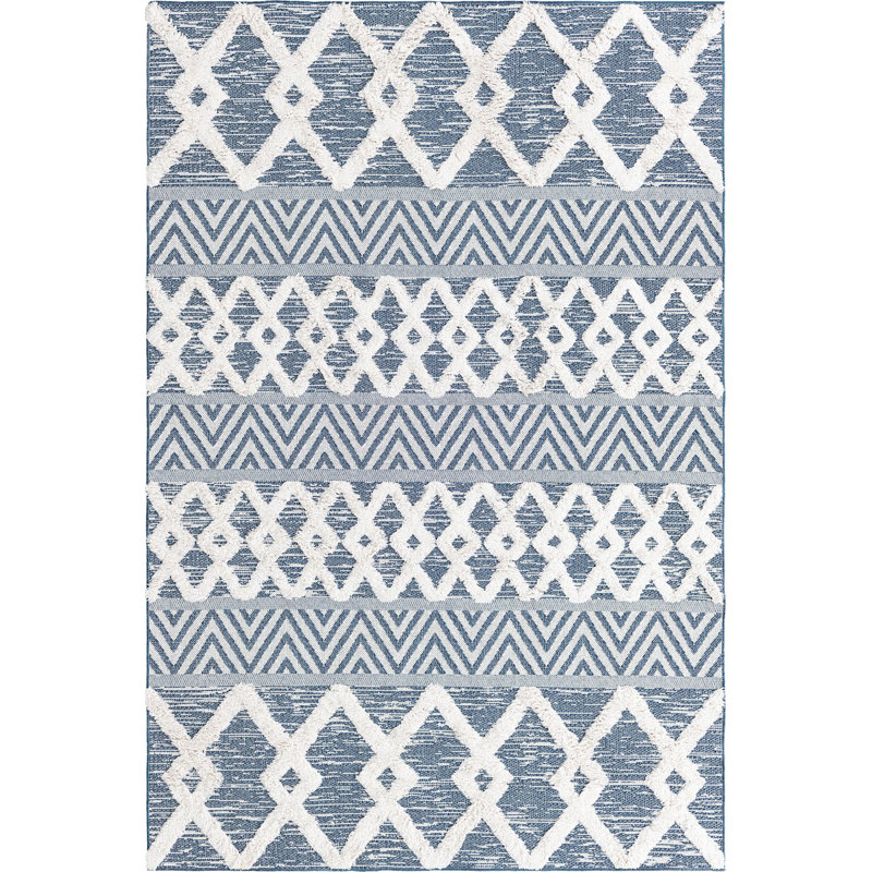 Tapis contemporain Archie-Jay de couleur bleu marine, Rectangle 5 pi 3 po x 8 pi