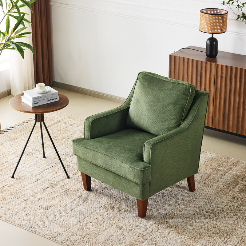 Chaise d'appoint de style Mid-Century moderne en bois massif avec coussin en T de 29 po de largeur , Velours vert