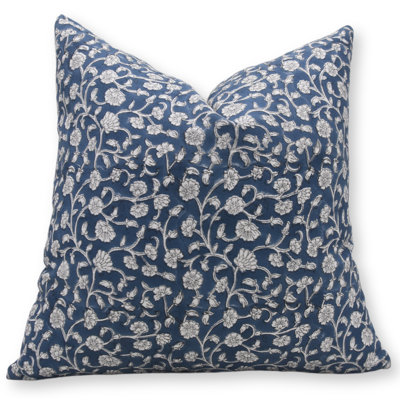 Fabdivine Block Print Duck Canvas Throw Pillow Covers, Handmade Himachal, Blue Size-14X36 Inch