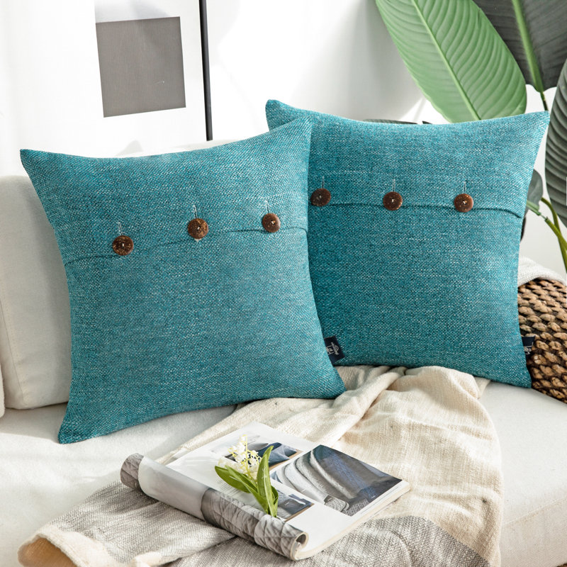 Housse de coussin en polyester Farmhouse, Bleu lac, Carré, H 20 po x l 20 po