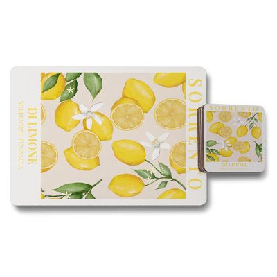 D Limone Sorrento Lemon Placemat And Coaster Set In Luxury Print Collection With Subtle Exclusivity