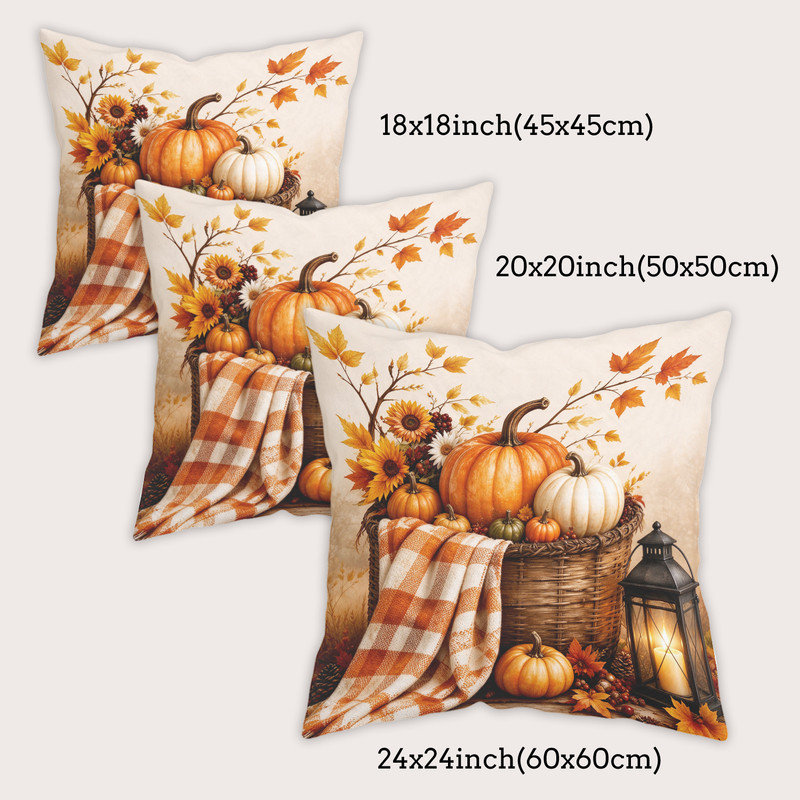 JYK Soft Microfiber Decorative Pillow Covers Double Sided Printed Hidden Zipper Cushion Cases for Home Decor & Gifts.20x20 inches,Orange pumpkin plaid blanket