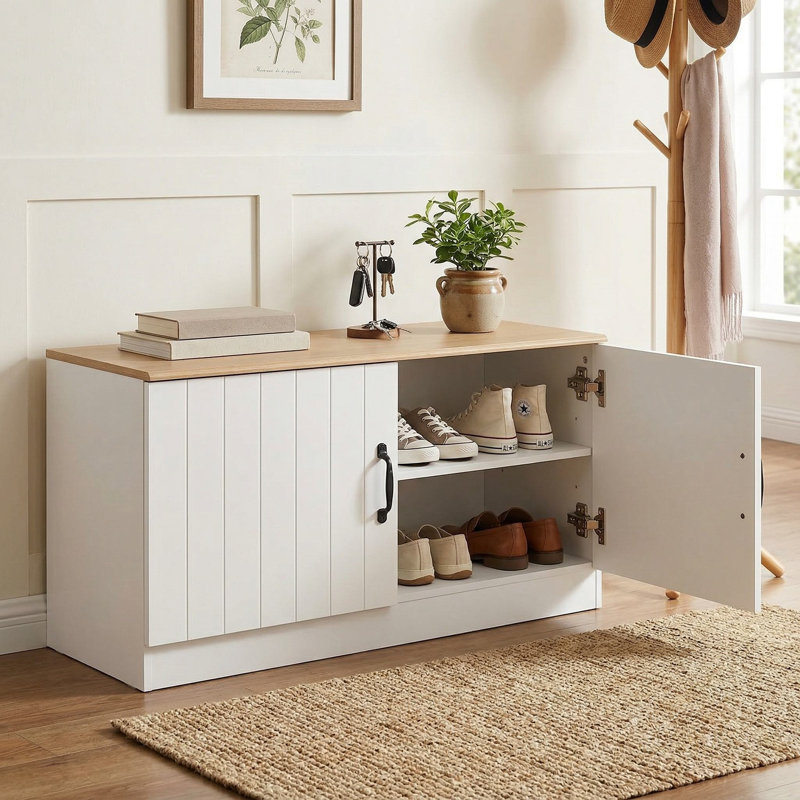 Banc de rangement durable à 2 portes pour chaussures avec tablettes réglables pour vestibule et vestibule