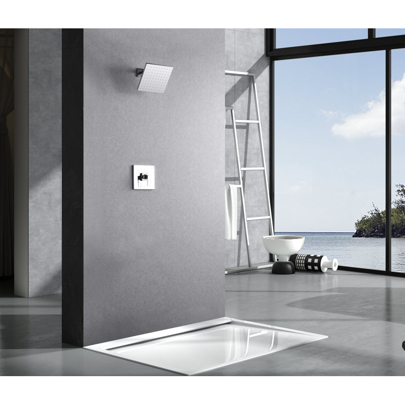 Rift Collection Shower Trim Only: 7" Square Rain Shower Head, Handle Set, & Rough-in Valve Included - Chrome Polished