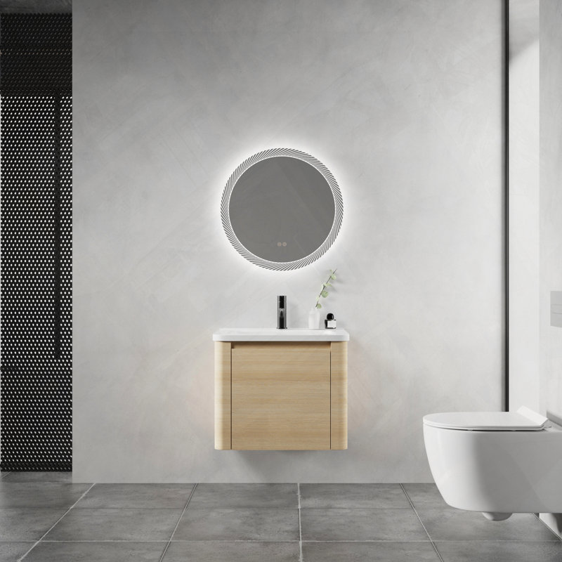 Meuble-lavabo mural avec lavabo en résine et porte à fermeture en douceur