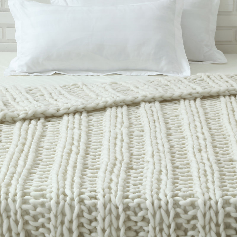 Jeté en tricot Cozy Tyme Keon, l 40 po x L 60 po, Blanc crème