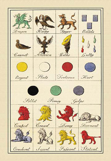 « héraldiques frais-dragon, harpy, tyger, et al. », impression, 30" H x 20" W