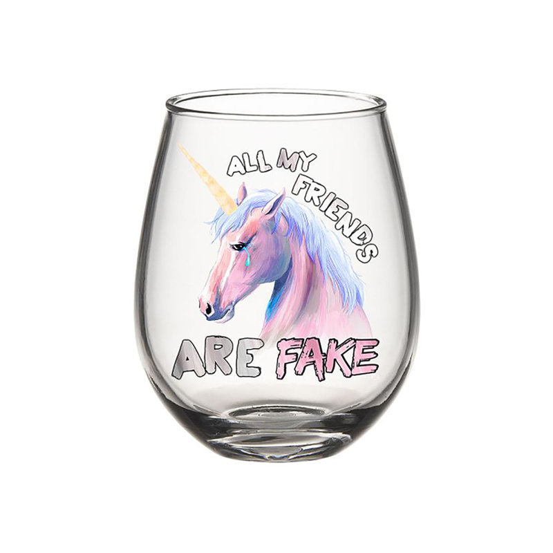 Tous mes amis sont faux 20 oz. Verre à vin sans pied en verre
