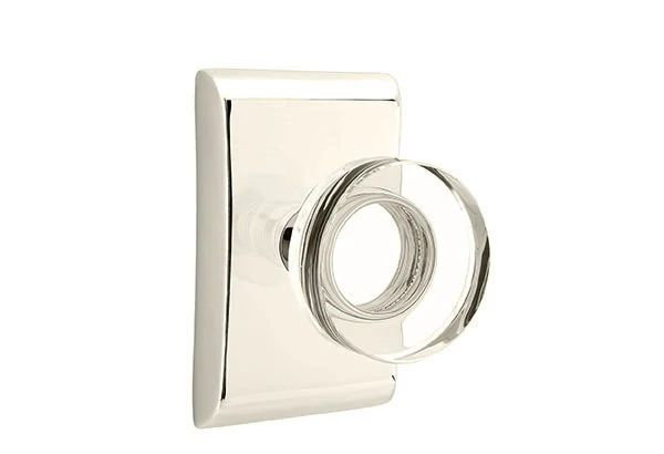 Ensemble de mortaise intérieure Emtek avec rosette Neos et poignée moderne en verre à disque (LH), Nickel poli