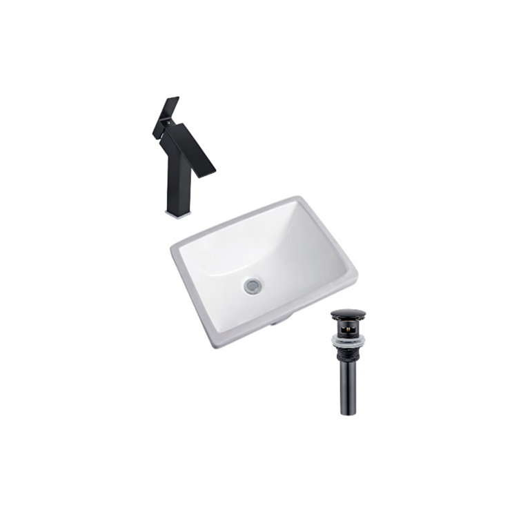 DROP Bath And Kitchen 20.3'' Ceramic Rectangular Bathroom Sink with Faucet and Overflow