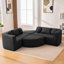 Canapé modulaire Boneless de 114,9 po avec des extrémités arrondies, un siège confortable de 24,4 po et un revêtement respirant Boucle pour le salon, 6 sièges, motif noir, profondeur d'assise, tissu doux-133451097-133451096