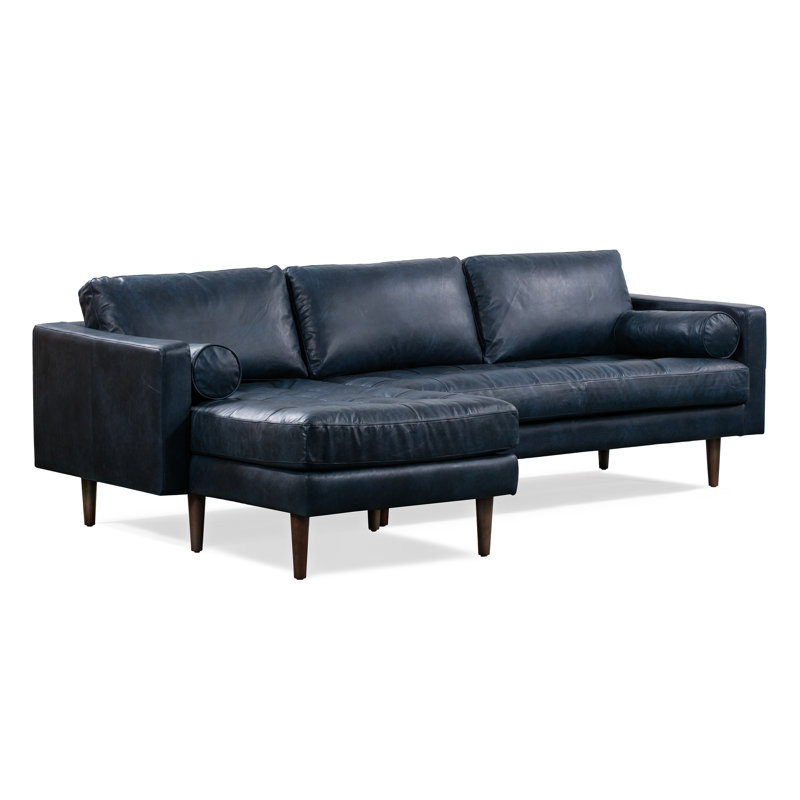 Napa Full-Grain Genuine Italian Leather Sectional, Left Hand Facing, Midnight Blue Genuine Leather