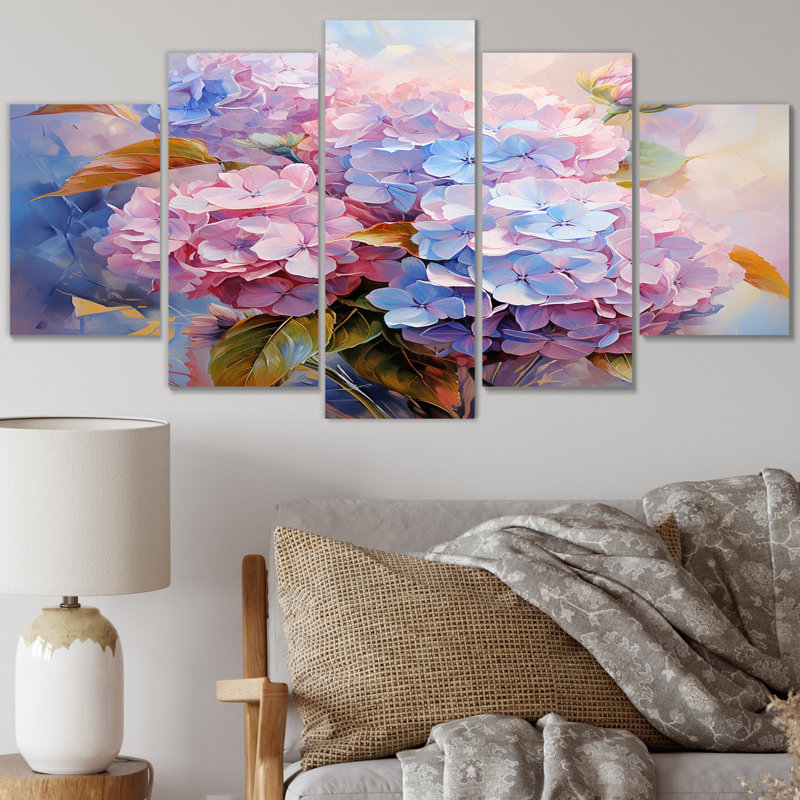 Delicate Hydrangea Bouquet Tender Pastel V - Hydrangea Canvas Print - 5 Panels