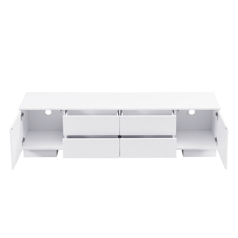 Modern TV Stand For Tvs Up To 75 Inches, Entertainment Center With Storage Cabinets, 4 Drawers And A Metal Center Leg, Minimalist Modern Media TV Console Table For Living Room