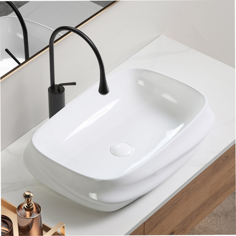 Rectangular Ceramic Vessel Sink For Bathroom