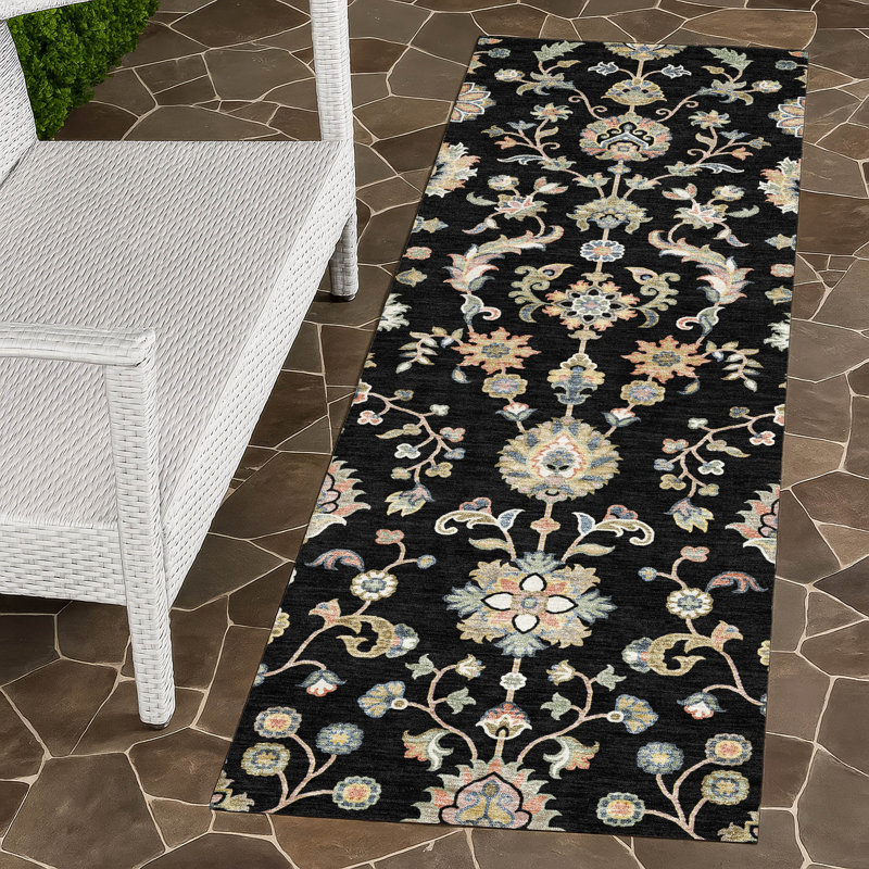 Machine Washable Indoor/Outdoor Chantille ACN2585 Traditional Rug, 2'3" x 7'6" Runner, Black