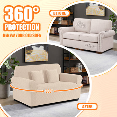 Wald 2 Seat Stretch Jacquard All Seasons Sofa Slipcovers 1-Piece Couch Sofa Covers With 2 Pillow Cover