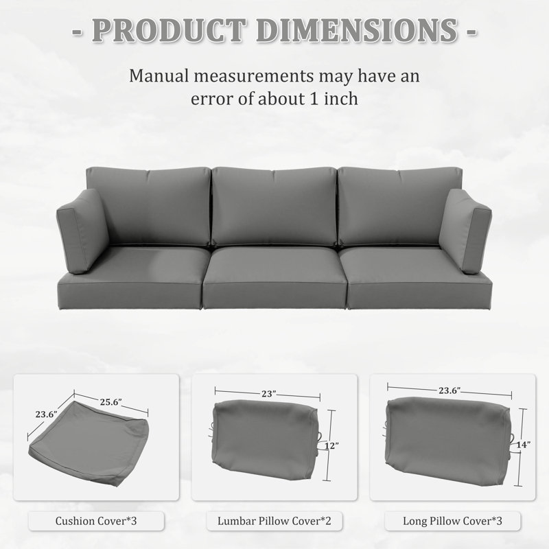 8-Piece Outdoor Cushion Cover Set (Set Of 3 Seats, 5 Backs), Covers Only, Light Gray