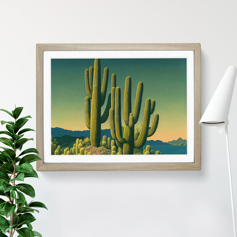 Wild Cactus - Framed Print, 25cm H x 34cm W x 2cm D, Oak Framed