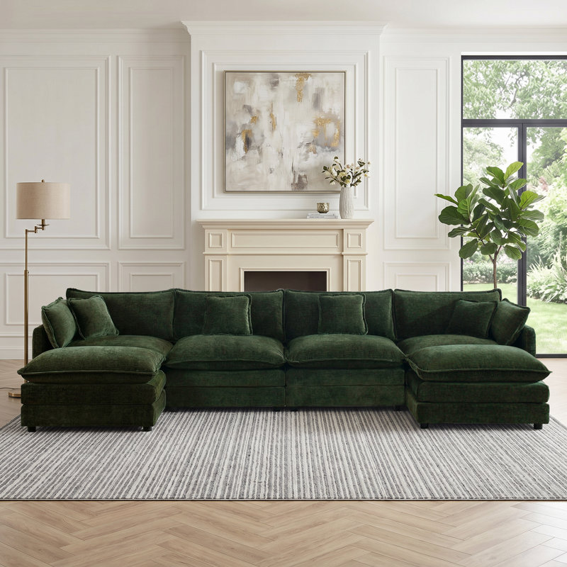 Clitheroe 6-Pieces Large Modular U-Shaped Sectional Sofa, Chenille Upholstered Couch with 2 Removable Ottomans