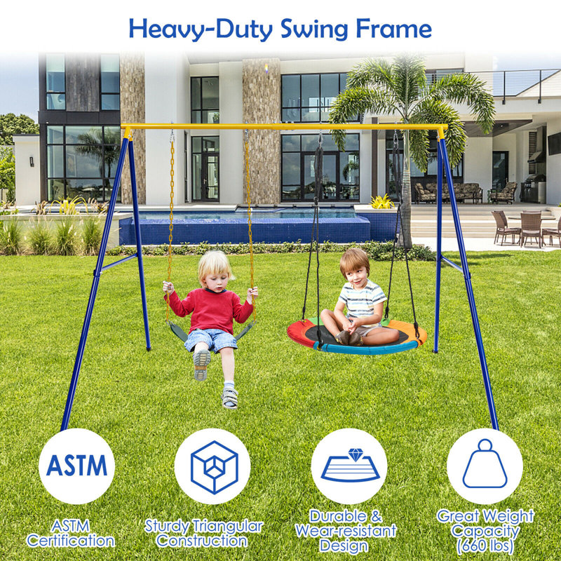 Gymax Metal Blue/Yellow Swing Set Hardware with Mounting Hangers