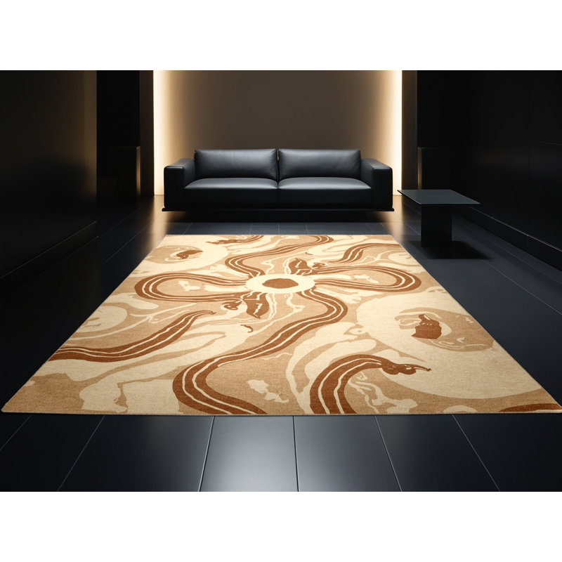 Machine Washable Ulster Hydra Eclectic Abstract Rug in Beige – Beige Binding, 6x9