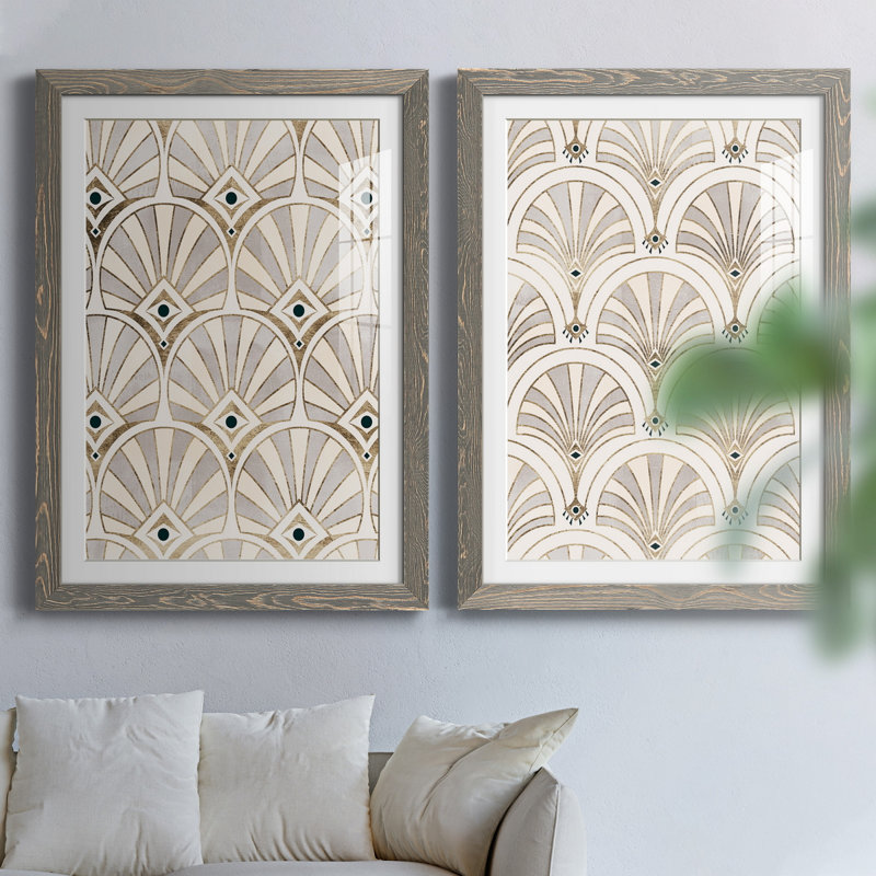 «Deco Patterning I», ensemble de 2 impressions encadrées, Gris, H 31,5 po x l 47 po x P 1,5 po