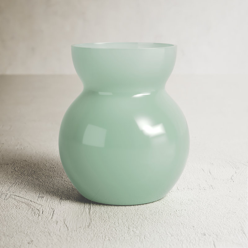 Guliana Handmade Glass Table Vase, 6.5" H x 5.5" W x 5.5" D, Light Green