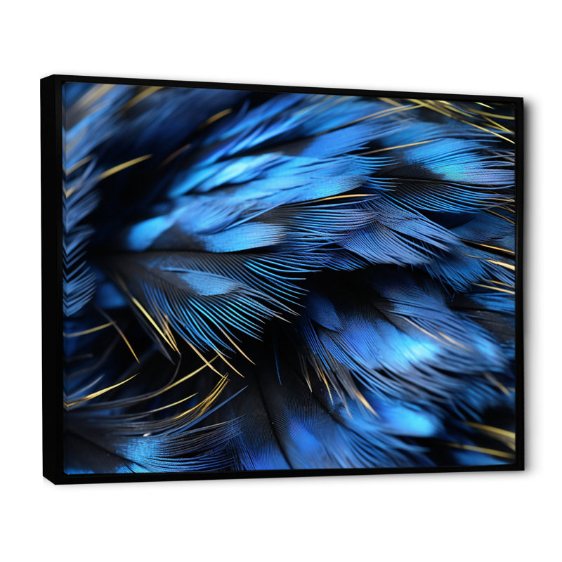 Blue Heron Feathers Of Light II - Animals Canvas Wall Art, H 30 po x l 40 po x P 1,5 po, Cadre flottant noir