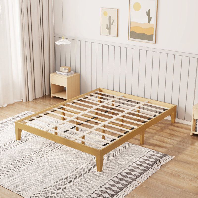 Solid Rubberwood Platform Bed, Queen, Pine