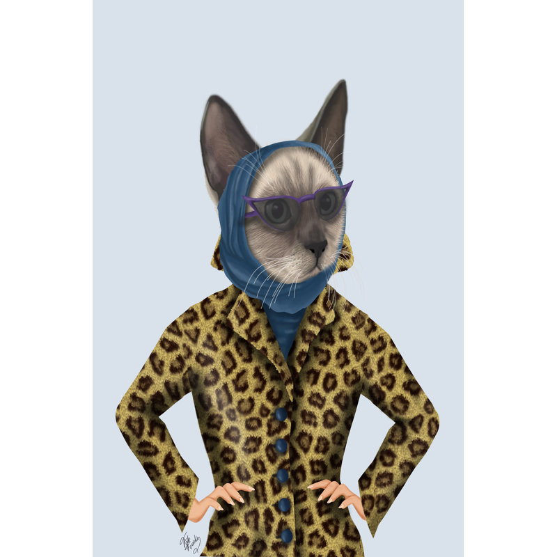 " Cat With Leopard Jacket " by Fab Funky, 18" H x 12" W x 1" D