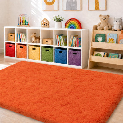 Solid Rug Soft Fluffy Orange Indoor Area Rug for Living Room Bedroom Nursery Kids Room