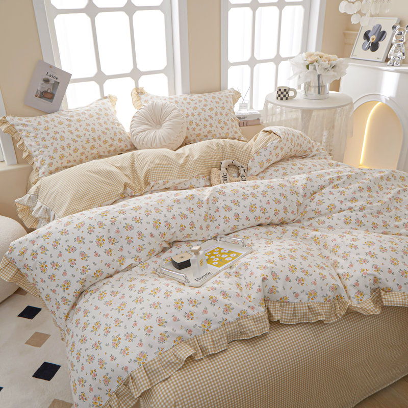 Ensemble de housse de couette en coton multicolore à volants, Housse de couette grand et 2 taies d'oreiller stan