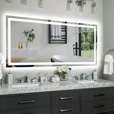 60X28 Inch Led Smart Bathroom Mirror With Adjustable Lighting, 3 Color Temperature Options, Built - In Fog, Wall Switch Compatibility, Ul For Longevity And 5Mm Tempered Glass Dimmable , Choices, Fog