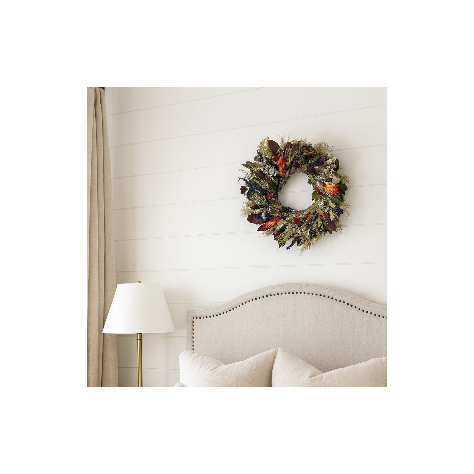 Dried Fall Villa Floral Wreath, 30" H x 30" W x 6" D